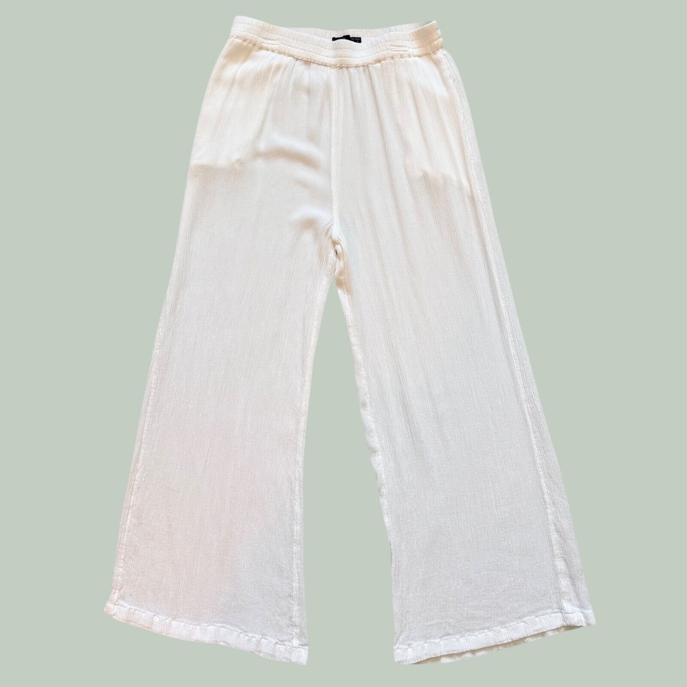 Volcom True To This White Crinkle Gauze Wide Leg Pants Womens Small Beach Breezy